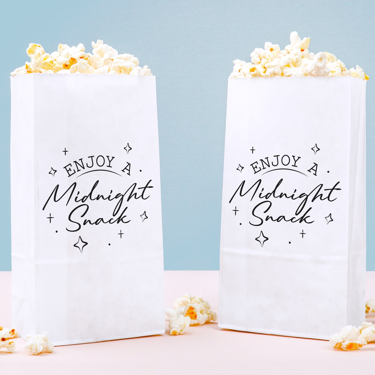 Big Dot of Happiness Midnight Snack Popcorn Bags, Late Night Wedding Party Favor Snack Treats, Free-Standing Individual White Paper Bags - 25 Count